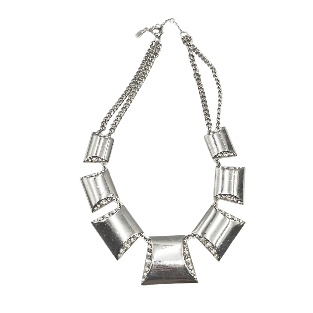 Jennifer Lopez Statement Silver Choker Necklace with Rhinestone Panels – NWOT